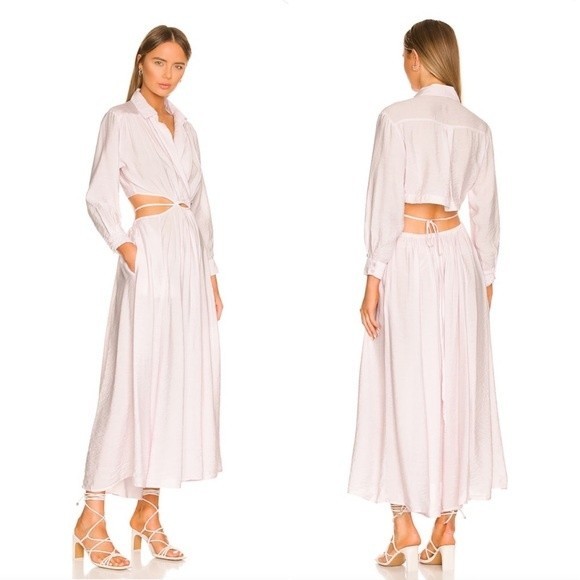 Revolve YFB Derby Dress Brown Cutout Maxi Collared Long Sleeve Womens Size Large - Picture 2 of 12